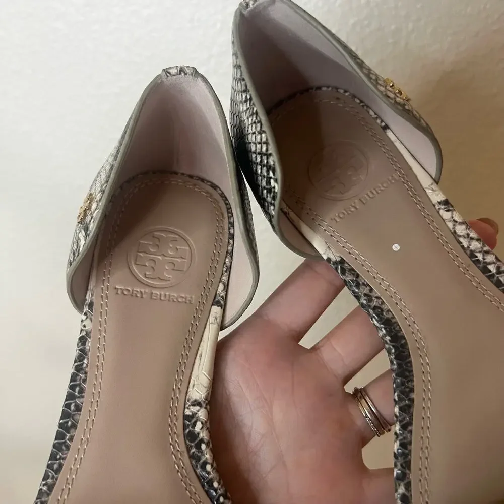 Tory Burch Savannah Flat Sandals Snakeskin Open Toe Womens 7